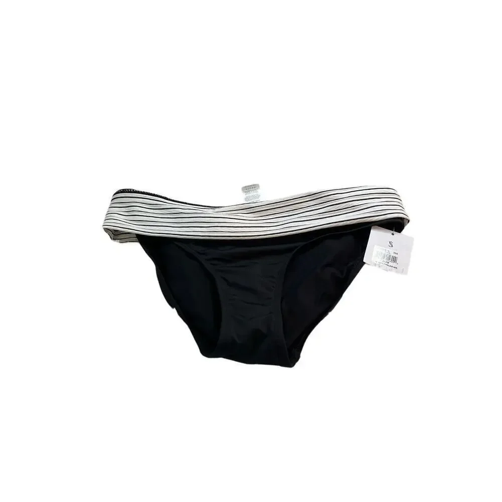 Skye Black and White Mid-waist Fold-In Bikini Bottom Size M